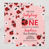 Ladybug 1st Baby Girl Birthday Invitation Kaart (Voorkant / Achterkant)