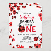 Ladybug 1st Baby Girl Birthday Invitation Kaart (Voorkant / Achterkant)