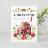  Ladybug 1st Birthday Floral Kaart (Staand voorkant)