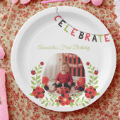  Ladybug 1st Birthday Floral Papieren Bordje