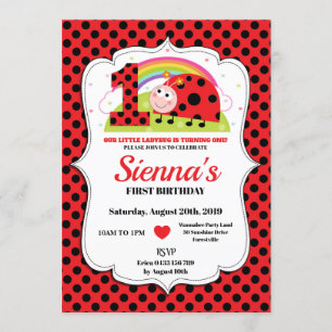 Ladybug 1st Birthday Invitations Girl Kaart