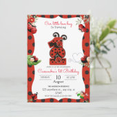Ladybug 1st Birthday Party Invitation Kaart (Staand voorkant)