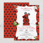 Ladybug 1st Birthday Party Invitation Kaart (Voorkant / Achterkant)