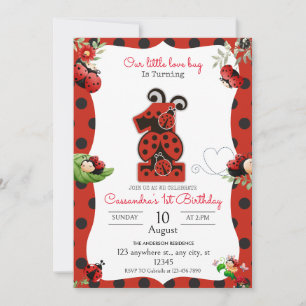 Ladybug 1st Birthday Party Invitation Kaart
