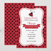 Ladybug 1st Birthday-uitnodigingen (rood zwart) Kaart (Voorkant / Achterkant)