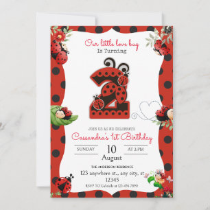 Ladybug 2e Birthday Party Invitation Kaart