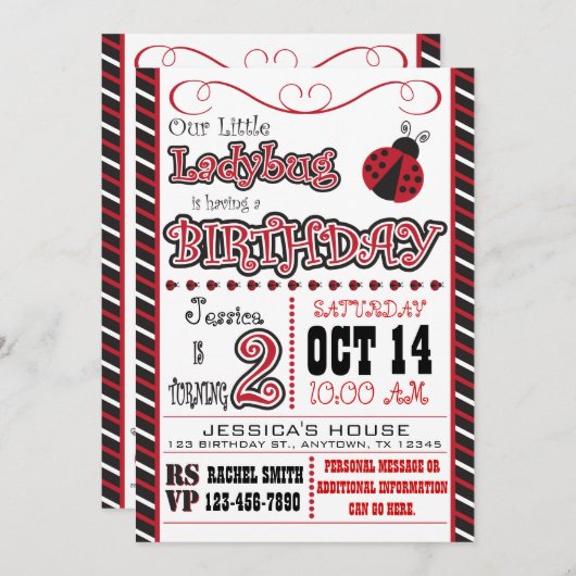 Ladybug 2e Birthday-uitvindingen Kaart (Voorkant / Achterkant)