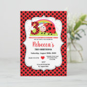 Ladybug 3rd Birthday Invitation Girl Kaart (Staand voorkant)