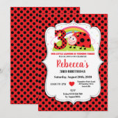 Ladybug 3rd Birthday Invitation Girl Kaart (Voorkant / Achterkant)