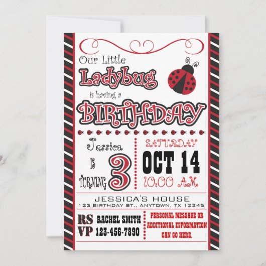 Ladybug 3rd Birthday-uitnodigingen Kaart (Voorkant)