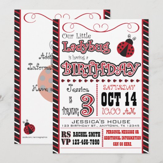 Ladybug 3rd Birthday-uitnodigingen Kaart (Voorkant / Achterkant)