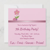 Ladybug 5th Birthday Party Roze Uitnodiging (Achterkant)
