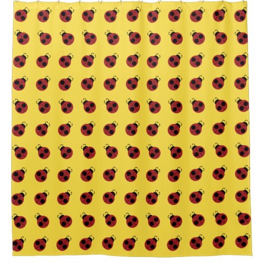 Ladybug 60s retro cool red yellow douchegordijn (Voorkant)