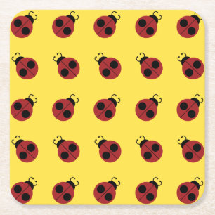 Ladybug 60s retro cool red yellow kartonnen onderzetters