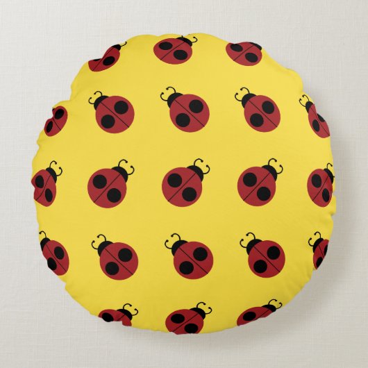 Ladybug 60s retro cool red yellow rond kussen (Voorkant)