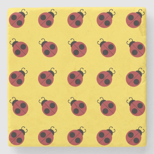 Ladybug 60s retro cool red yellow stenen onderzetter (Voorkant)