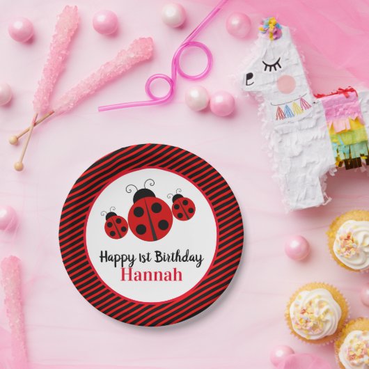 Ladybug - Aangepaste 1e verjaardag Papieren Bordje (Feest)