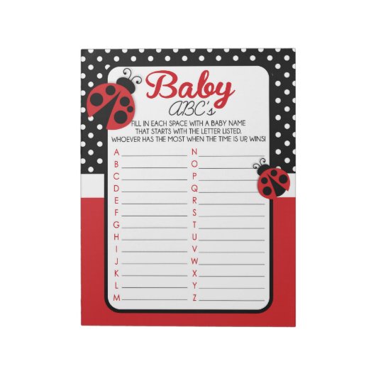 Ladybug ABC Baby Naam Douche Game Pack Notitieblok (Linkerzijde)