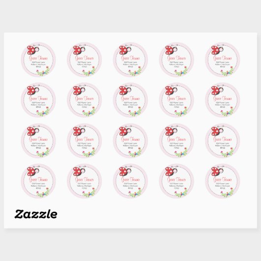 Ladybug adreslabel ronde sticker (Vel)