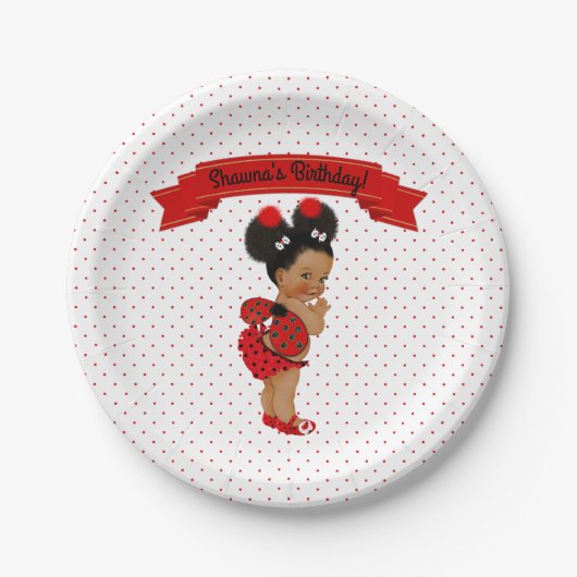 Ladybug African American Baby Girl Red Stippen Papieren Bordje (Voorkant)