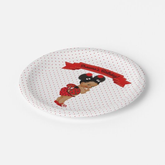 Ladybug African American Baby Girl Red Stippen Papieren Bordje (Gekanteld)