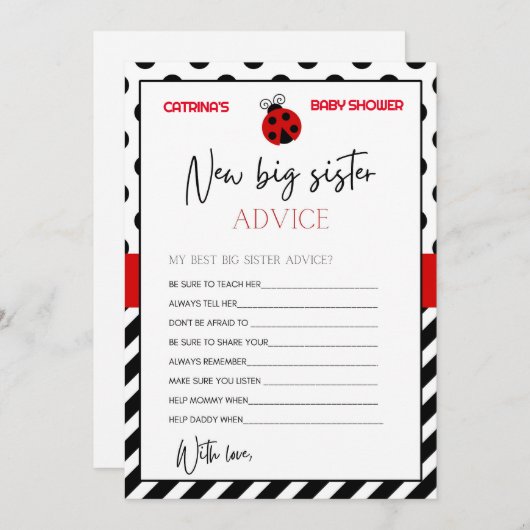 Ladybug Baby shower - bewerkbare naam, 5x7 Kaart (Voorkant / Achterkant)