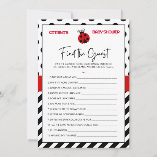 Ladybug Baby shower - bewerkbare naam, 5x7 Kaart (Voorkant)