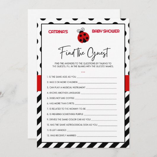 Ladybug Baby shower - bewerkbare naam, 5x7 Kaart (Voorkant / Achterkant)