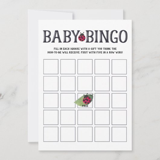 Ladybug Baby shower Bingo Kaart (Voorkant)