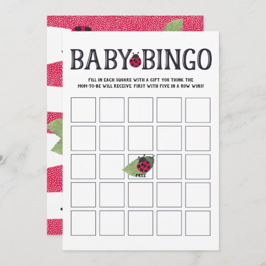 Ladybug Baby shower Bingo Kaart (Voorkant / Achterkant)
