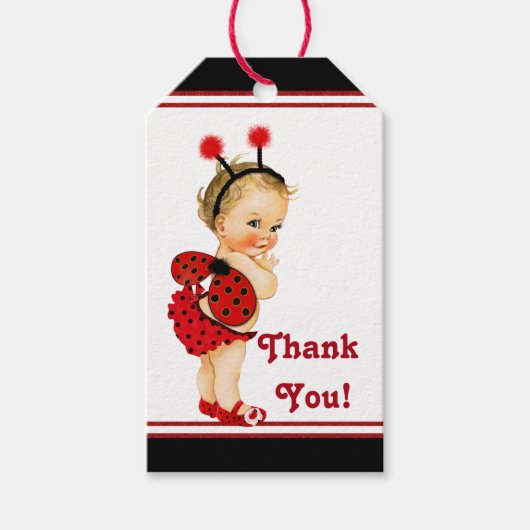 Ladybug Baby shower blond meisje Baby shower Cadeaulabel (Voorkant)