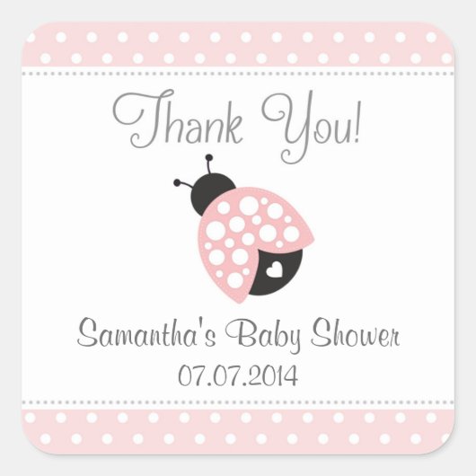 Ladybug Baby shower Dank u Stickers (roze) (Voorkant)