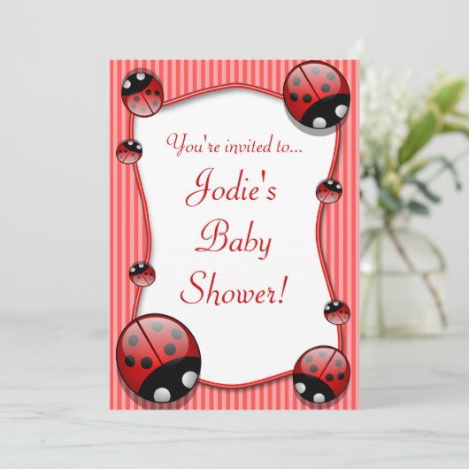 Ladybug Baby shower Invitation Kaart (Staand voorkant)
