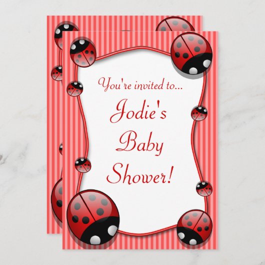 Ladybug Baby shower Invitation Kaart (Voorkant / Achterkant)