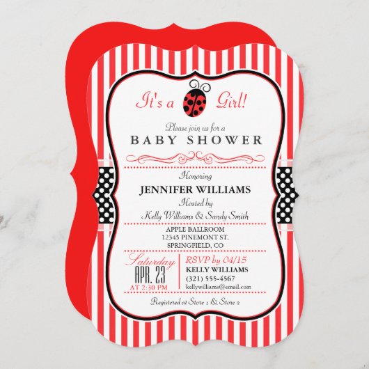 Ladybug Baby shower Invitation Kaart (Voorkant / Achterkant)