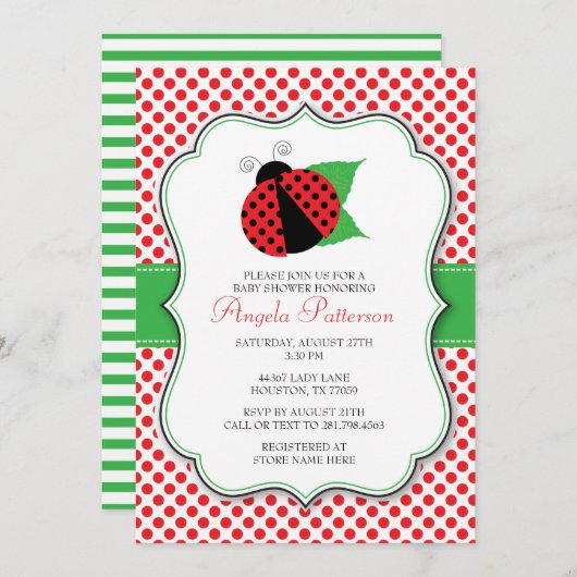 Ladybug Baby shower Invitation Kaart (Voorkant / Achterkant)