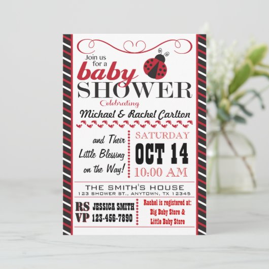 Ladybug Baby shower Invitation Kaart (Staand voorkant)