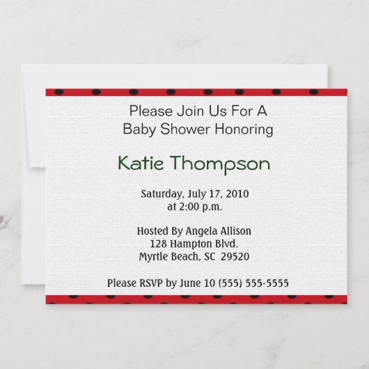 Ladybug Baby shower Invitation Kaart (Achterkant)