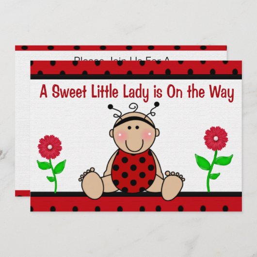 Ladybug Baby shower Invitation Kaart (Voorkant / Achterkant)