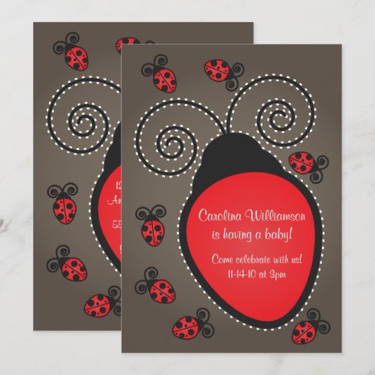 Ladybug Baby shower Invitation Kaart (Voorkant / Achterkant)