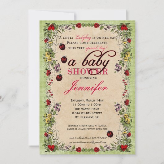 Ladybug Baby shower Invitation Kaart (Voorkant)