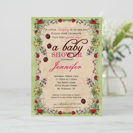 Ladybug Baby shower Invitation Kaart (Staand voorkant)