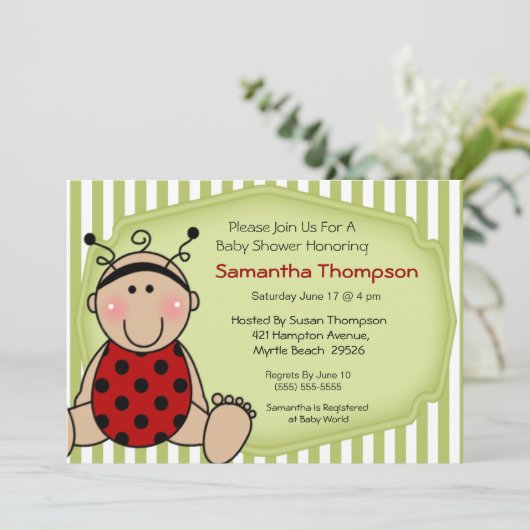 Ladybug Baby shower Invitation Kaart (Staand voorkant)