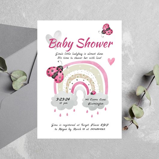 Ladybug Baby shower Invitation Kaart