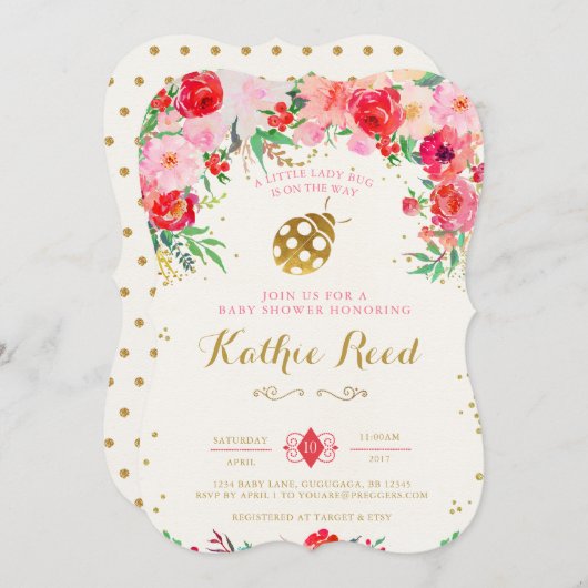 Ladybug Baby shower Invitation Kaart (Voorkant / Achterkant)