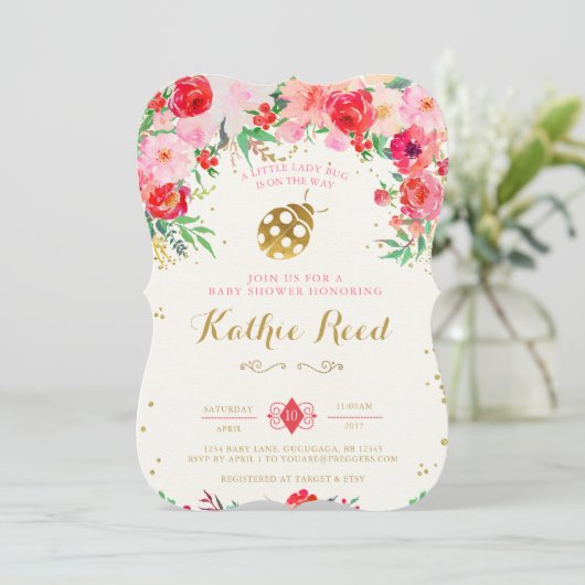 Ladybug Baby shower Invitation Kaart (Staand voorkant)