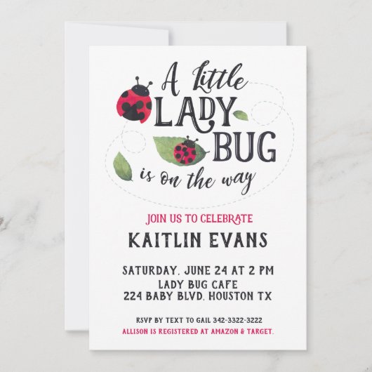 Ladybug Baby shower Invitation Kaart (Voorkant)