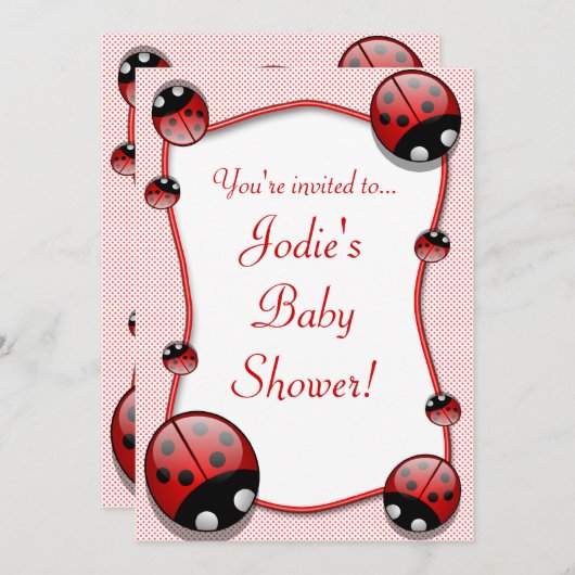Ladybug Baby shower Invitation Kaart (Voorkant / Achterkant)