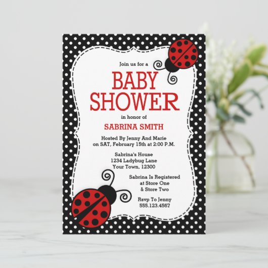 Ladybug Baby shower Invitation Kaart (Staand voorkant)