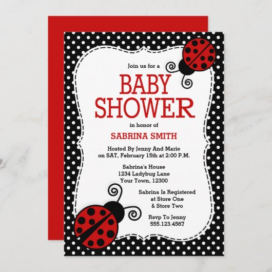 Ladybug Baby shower Invitation Kaart (Voorkant / Achterkant)